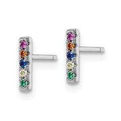 Sterling Silver Rhodium-plated Polished Multi-color CZ Bar Post Earrings