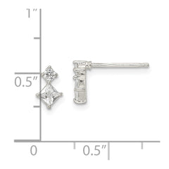 Sterling Silver Polished Two Square CZ Post Earrings