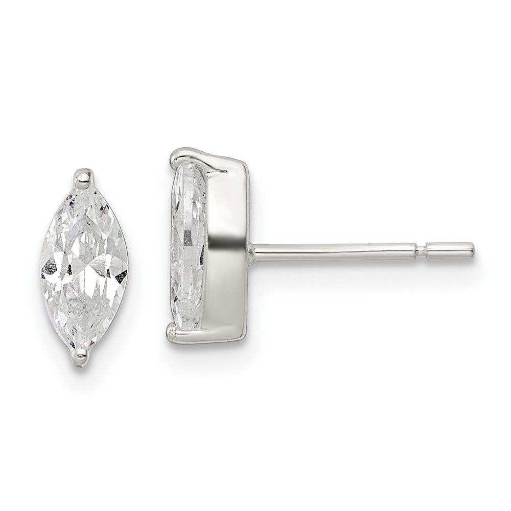 Sterling Silver Polished 9x4mm Marquise CZ Stud Earrings