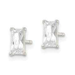 Sterling Silver Polished 6x3mm Emerald-shape CZ Stud Earrings