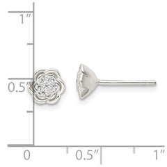 Sterling Silver Polished Floral CZ Post Earrings