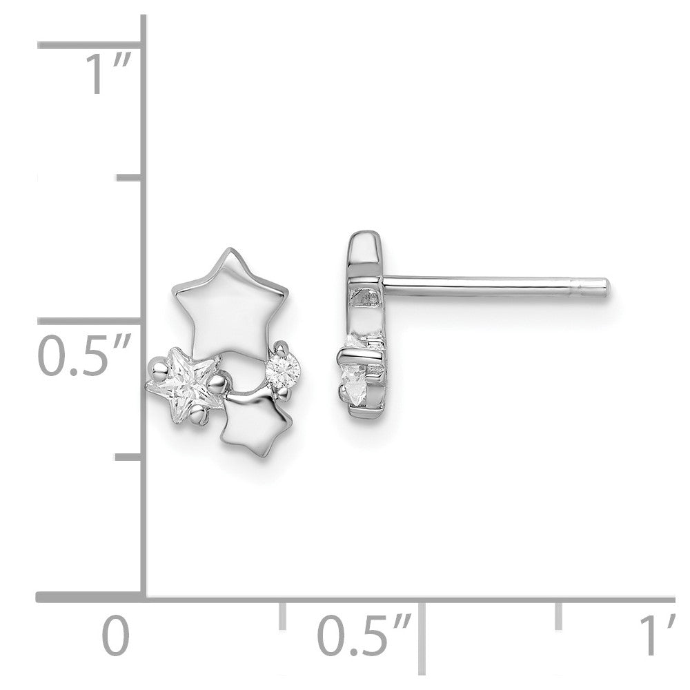 Sterling Silver Rhodium-plated Polished CZ Stars Post Earrings