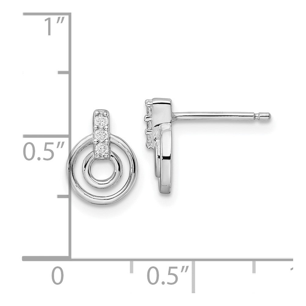 Sterling Silver Rhodium-plated Polished CZ Circles Post Earrings