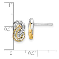 Sterling Silver RH-plated & Gold-plated CZ Teardrop Infinity Post Earrings