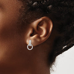 Sterling Silver Rhodium-plated Polished CZ Circle Post Dangle Earrings