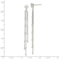 Sterling Silver Polished CZ & Beaded Chain Post Dangle Earrings