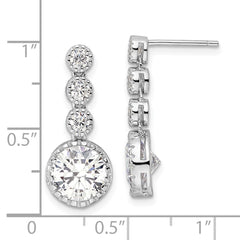 Sterling Silver Rhodium-plated Polished Round CZ Post Dangle Earrings