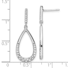 Sterling Silver Rhodium-plated Polished CZ Teardrop Dangle Post Earrings