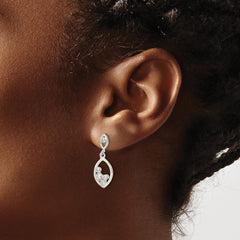 Sterling Silver Polished CZ Oval Dangle Post Earrings