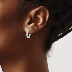 Sterling Silver Polished CZ Hinged Hoop Earrings - 2