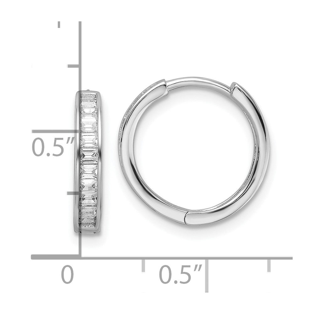 Sterling Silver Polished Rhodium-plated CZ Hinged Hoop Earrings - 2