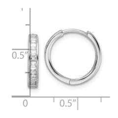 Sterling Silver Polished Rhodium-plated CZ Hinged Hoop Earrings - 2
