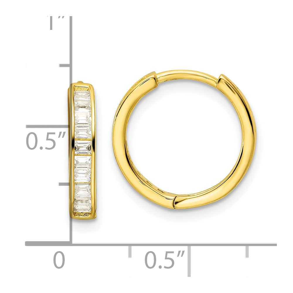 Sterling Silver Polished Gold-tone CZ Hinged Hoop Earrings - 2