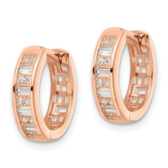 Sterling Silver Polished Rose-tone CZ Hinged Hoop Earrings - 2