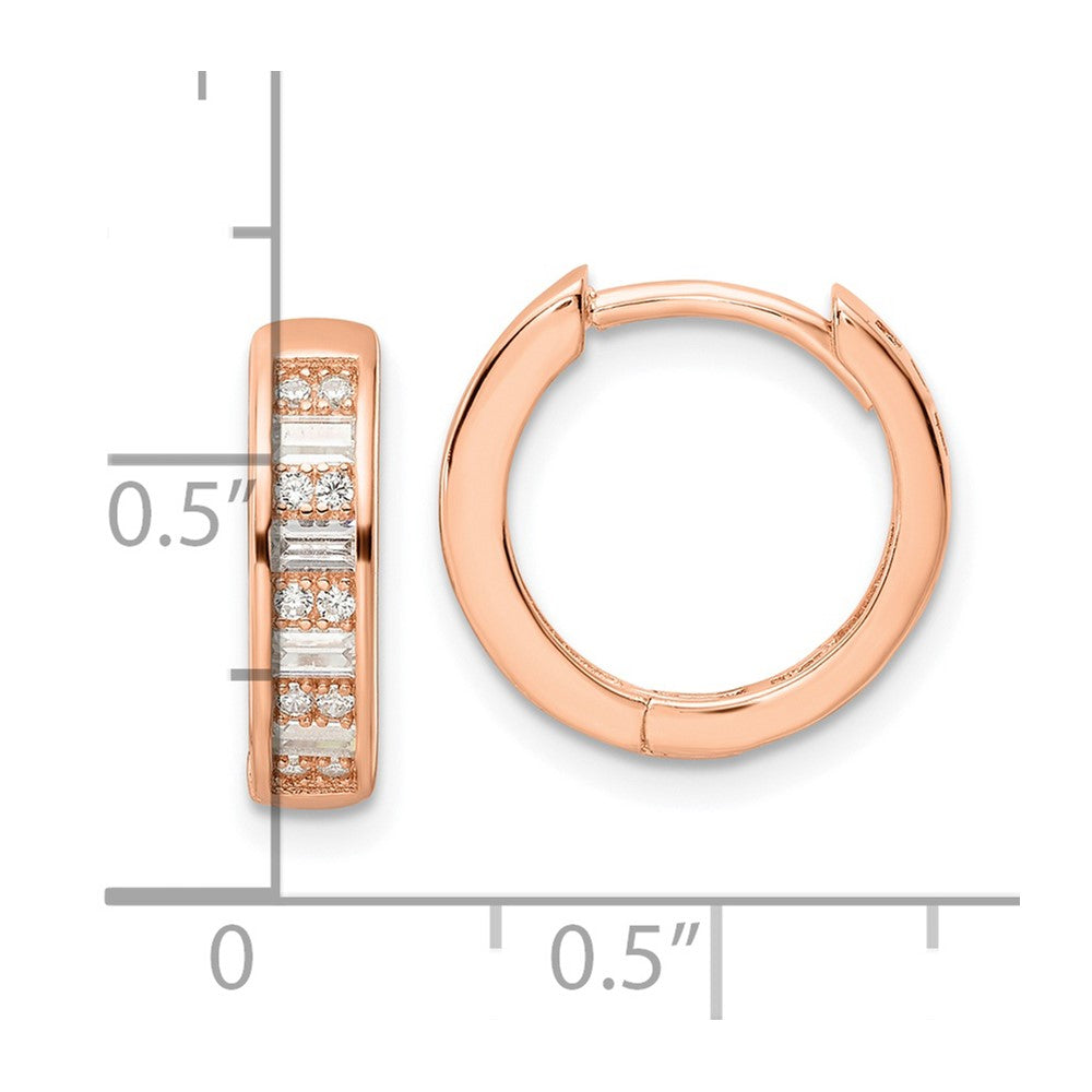 Sterling Silver Polished Rose-tone CZ Hinged Hoop Earrings - 2