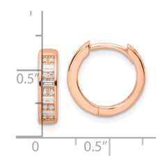 Sterling Silver Polished Rose-tone CZ Hinged Hoop Earrings - 2