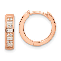Sterling Silver Polished Rose-tone CZ Hinged Hoop Earrings - 2