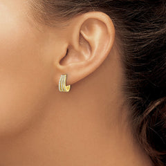 Sterling Silver Gold-tone Polished Triple Row CZ Hinged Hoop Earrings