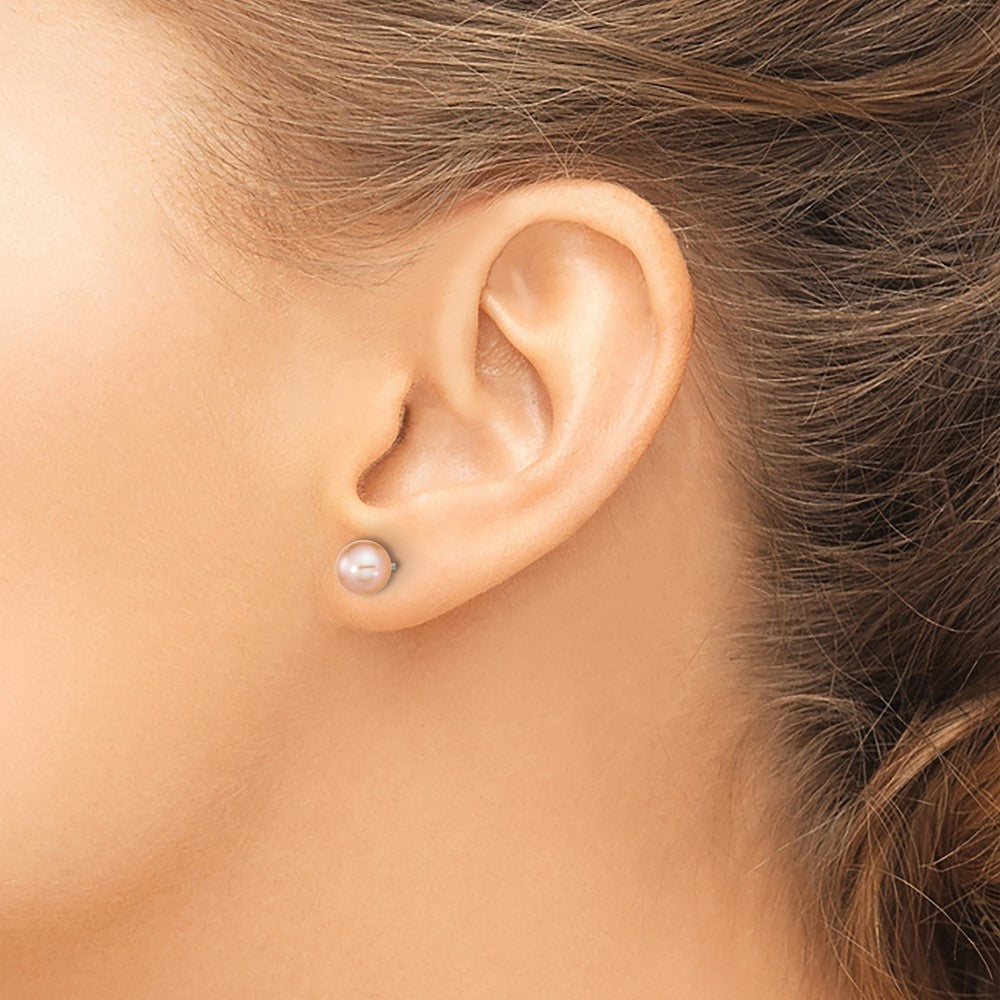 Sterling Silver Rhodium-plated 6-7mm Black, White and Pink Round Freshwater Cultured Pearl Set of 3 Post Earrings