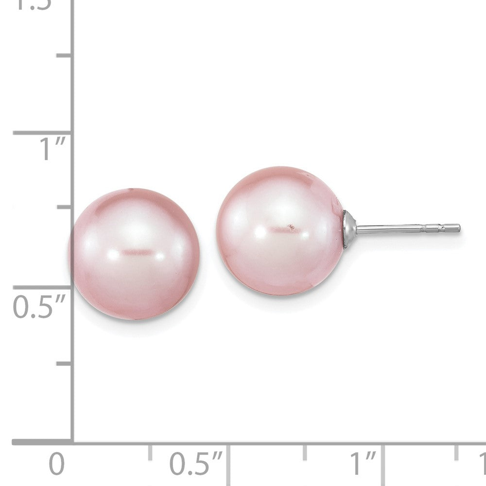 Sterling Silver Rhodium-plated 10-11mm Purple Round Freshwater Cultured Pearl Post Earrings
