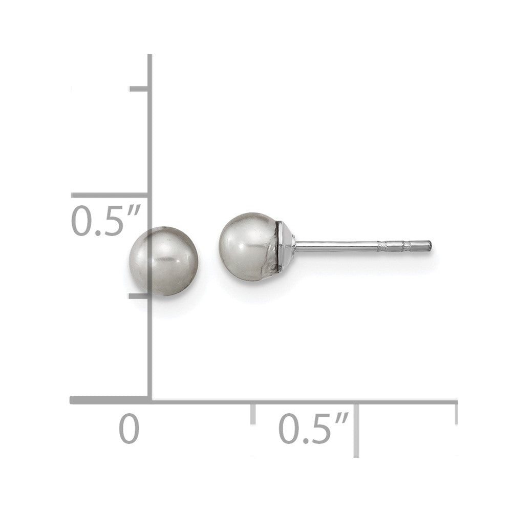 Sterling Silver Rhodium-plated 4-5mm Grey Round Freshwater Cultured Pearl Post Earrings