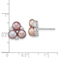 Sterling Silver Rhodium-plated 5-6mm Purple Button Freshwater Cultured Pearl Post Earrings