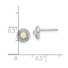 Sterling Silver Rhod-plated Polished Created Opal & CZ Halo Post Earrings