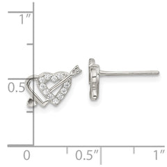 Sterling Silver Rhodium-plated CZ Double Heart and Arrow Post Earrings