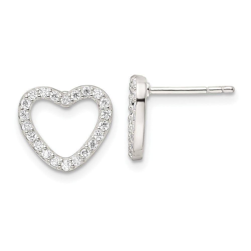 Sterling Silver CZ Heart Post Earrings - 2