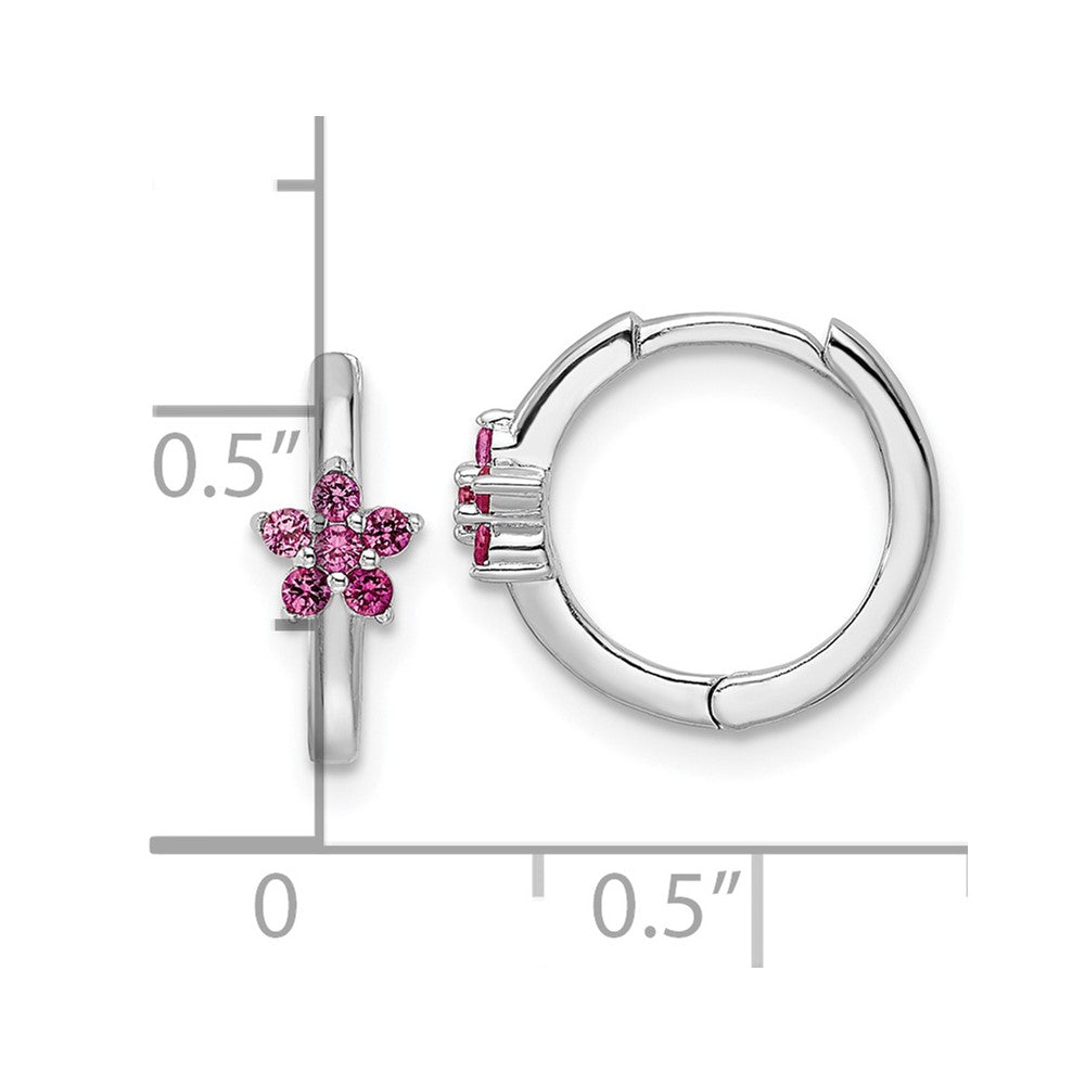 Sterling Silver Rhodium-plated Polished Dark Pink CZ Earrings