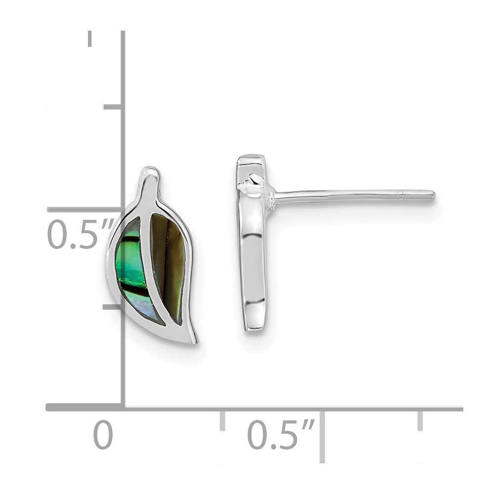 Sterling Silver RH-plated Abalone Leaf Post Earrings