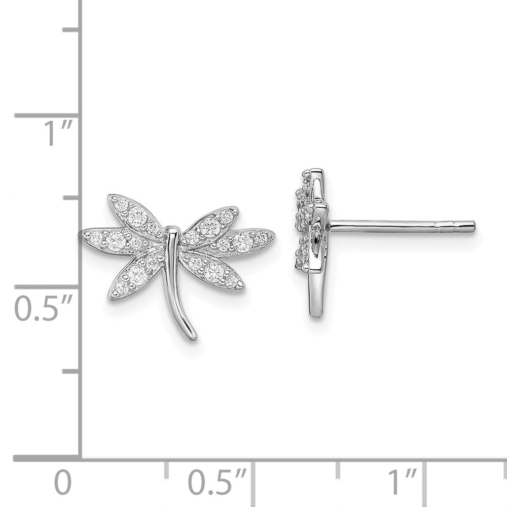 Sterling Silver Rhodium-plated CZ Dragonfly Post Earrings - 2