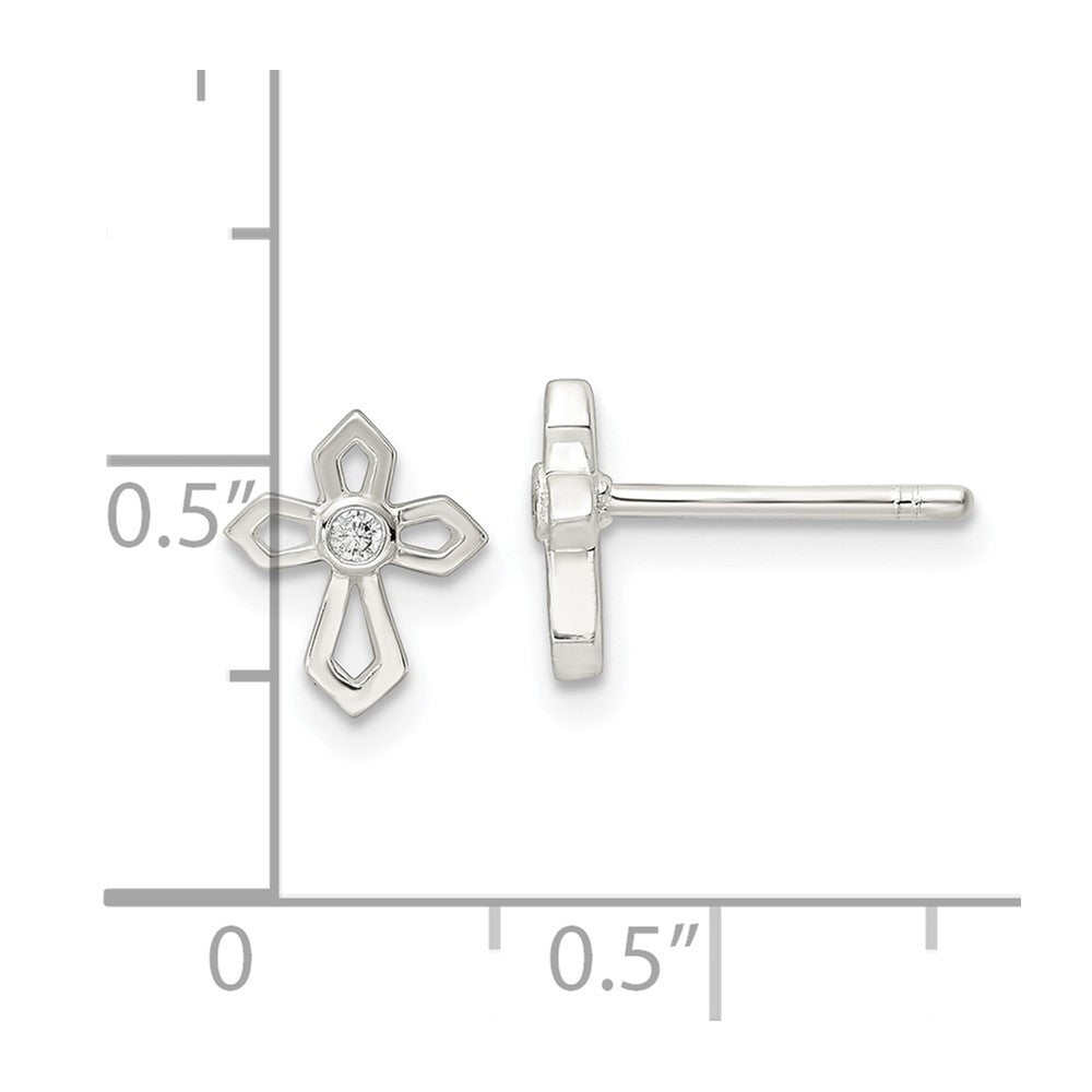 Sterling Silver Polished CZ Passion Cross Post Earrings