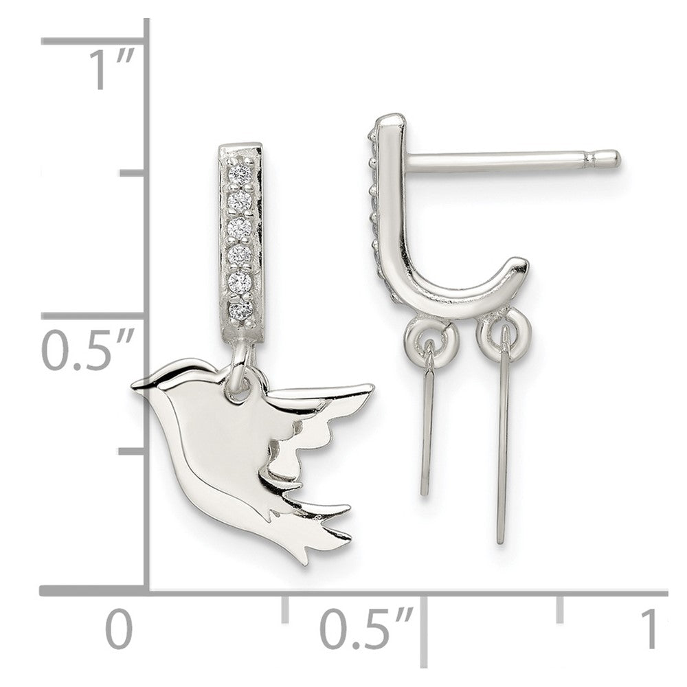 Sterling Silver Polished CZ Two Doves J-Hoop Post Earrings