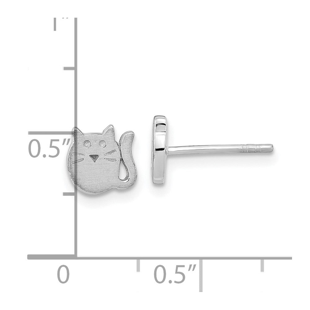 Sterling Silver Rhodium-plated Satin Cat Children's Post Earrings