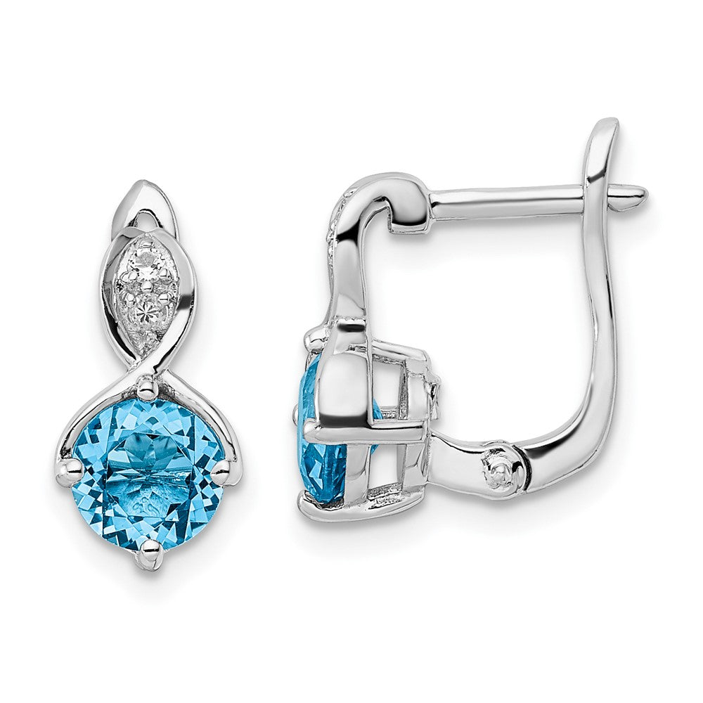 Sterling Silver Rhodium-plated Swiss BT/White Topaz Hinged Earrings - 2