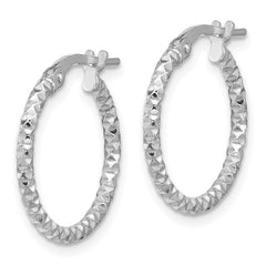 Sterling Silver Rhodium-plated Polished Textured 1.60mm Hoop Earrings - 4