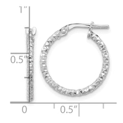 Sterling Silver Rhodium-plated Polished Textured 1.60mm Hoop Earrings - 4