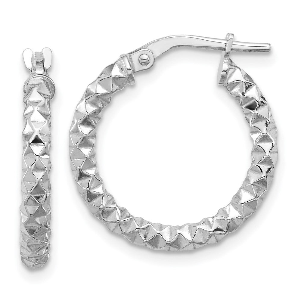 Sterling Silver Rhodium-plated Polished Textured 2.50mm Hoop Earrings - 2