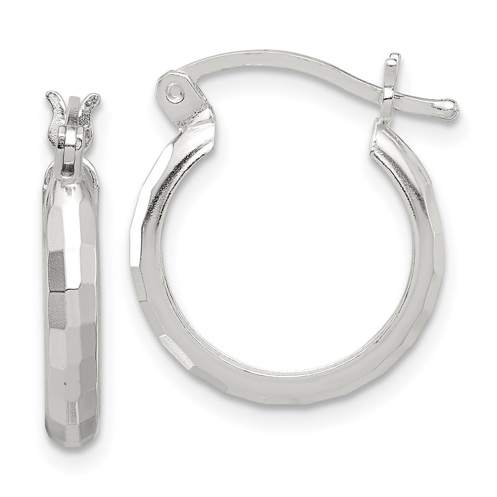 Sterling Silver Polished Textured Hoop Earrings - 8