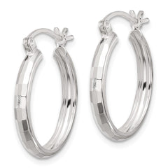 Sterling Silver Polished Textured Hoop Earrings - 4
