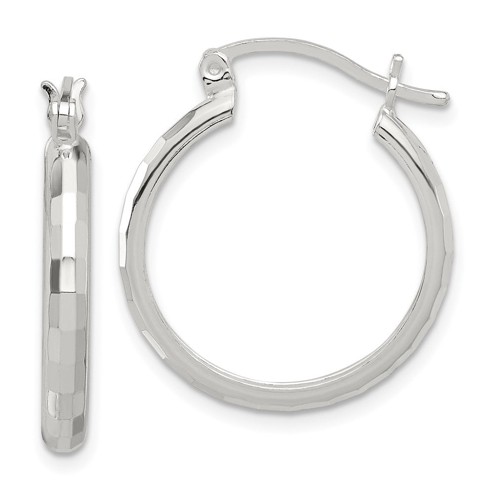Sterling Silver Polished Textured Hoop Earrings - 4