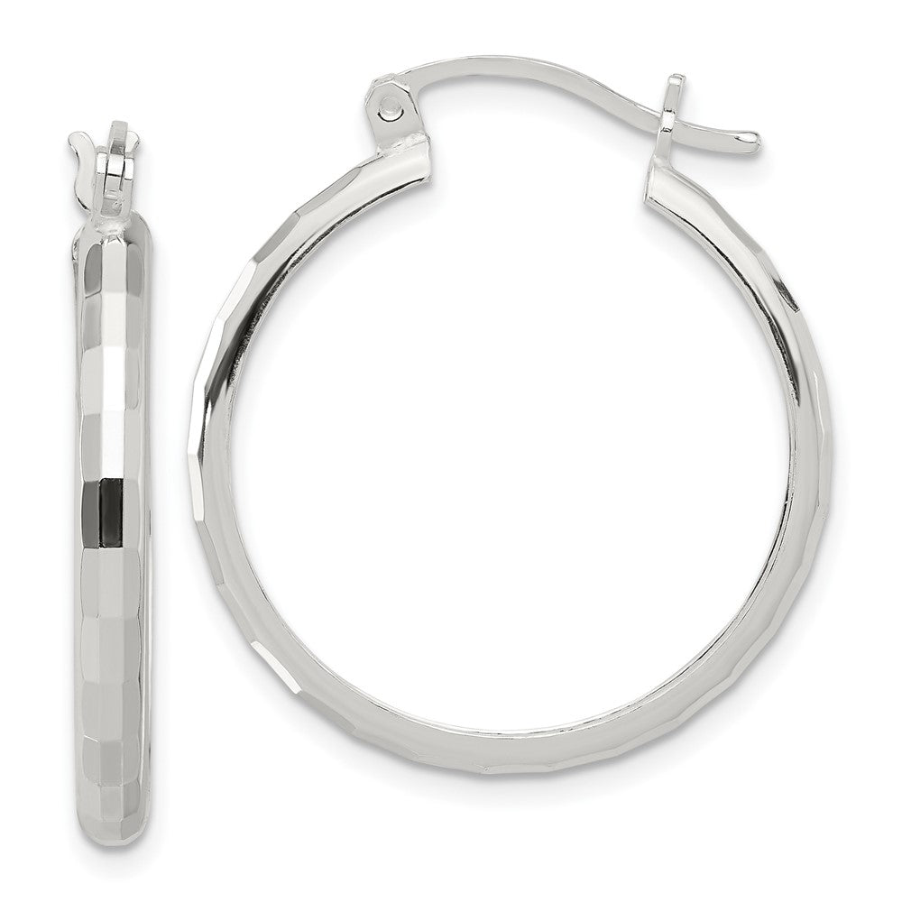 Sterling Silver Polished Textured Hoop Earrings - 5