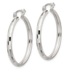 Sterling Silver Polished Textured Hoop Earrings - 6