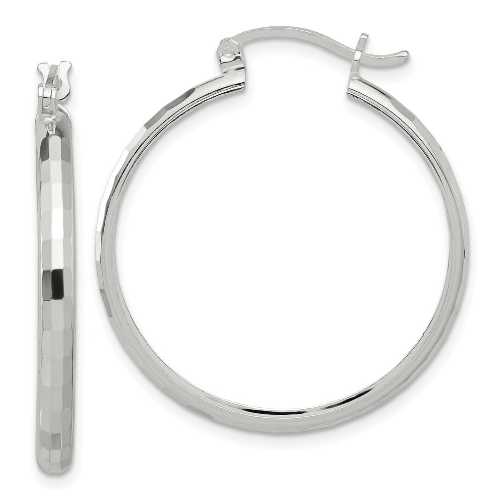 Sterling Silver Polished Textured Hoop Earrings - 6