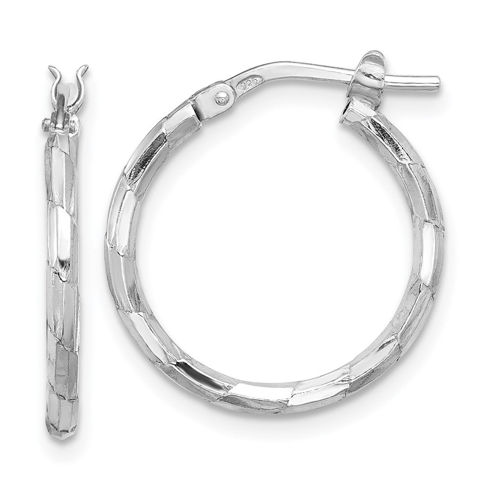 Sterling Silver Rhodium-plated Polished Textured 1.60mm Hoop Earrings - 2