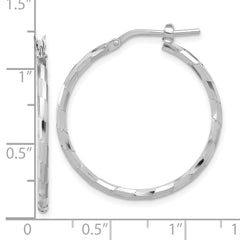 Sterling Silver Rhodium-plated Polished Textured 1.60mm Hoop Earrings - 7