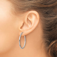 Sterling Silver Rhodium-plated Polished Textured 1.60mm Hoop Earrings - 8