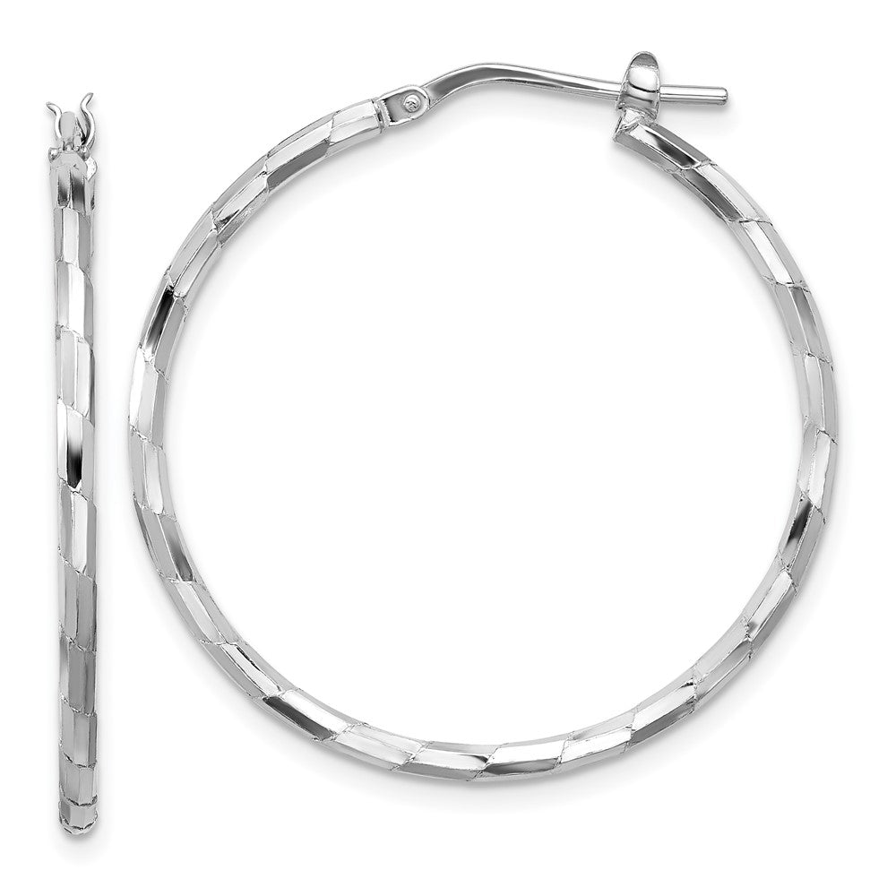 Sterling Silver Rhodium-plated Polished Textured 1.60mm Hoop Earrings - 8