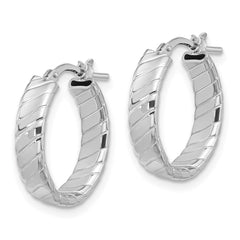 Sterling Silver Rhodium-plated Polished and Textured Hoop Earrings - 4